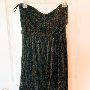 Never worn strapless black dress iridescent metallic with blue and gold shimmer